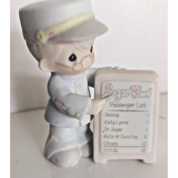 Two Vintage Precious Moments Sugar Land Theme Figurines 1995 Cat & Sign Holder - Picture 1 of 15